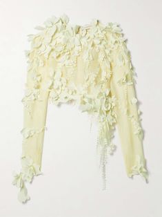 Shop ZIMMERMANN Harmony cropped asymmetric appliquéd linen and silk-blend top, Explore the latest ZIMMERMANN women's collection today on NET A PORTER Rtw 2024, Winter Work Wear, Hanging Vines, Raffia Bag, Pretty Clothes, Yarn Projects, Pastel Yellow, Work Clothes, Clothes Collection