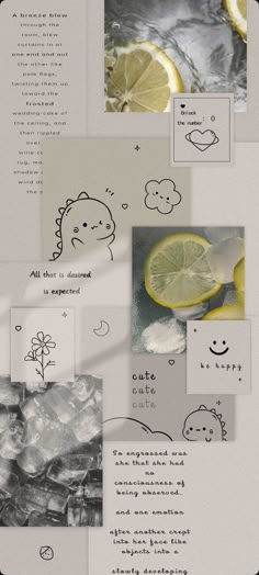 a bunch of pictures with lemons and other things on them