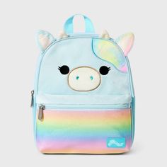 Add cute Squishmallow characters to your kid's bag collection with the Squishmallows 11-Inch Cow Mini Backpack. Designed in the shape of a Squishmallow cow, this mini backpack features cow face detailing for a sweet look. This mini backpack comes with a main compartment and an exterior pocket to help provide ample space for their belongings, and sports a top handle and backpack straps for easy carrying. Cute Blue Backpack For Playtime, Pokemon Bead, Animal Backpacks, Cow Face, Mini Mochila, Kids' Bag, Unicorn Cat, Luggage Backpack