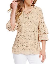 Spring Peasant Top With 3/4 Sleeves, Peasant Style 3/4 Sleeve Spring Tops, Peasant Style 3/4 Sleeve Tops For Spring, Bohemian Peasant Top With 3/4 Sleeves For Spring, Clothing Apparel, Dillard's, Shoes And Accessories, Bell Sleeve, Bell Sleeves