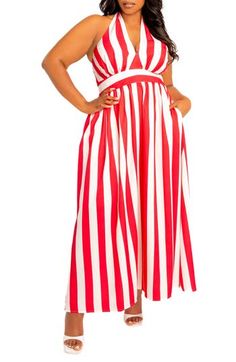 Embolden your dress rotation in this stretch-kissed maxi that has a crisscross halter neck and a smocked back for added comfort. Ties at neck Halter neck 95% polyester, 5% spandex Hand wash, line dry Imported Red Stretch Maxi Dress For Vacation, Stretch Lined Summer Maxi Dress, Red Stretch Maxi Dress For Beach, Stretch Red Maxi Dress For The Beach, Summer Stretch Lined Maxi Dress, Red Stretch Maxi Dress For The Beach, Red Lined Maxi Dress For Summer, Casual Red Lined Maxi Dress, Red Lined Maxi Dress For Vacation