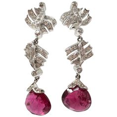 Rubellite Tourmaline, Brilliant Diamond, White Diamond, Round Brilliant, Beautiful Earrings, Tourmaline, Gold Diamond, Jewelry Earrings Dangle, Trendy Outfits