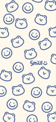 a white background with blue smiley faces and the words smile written in black on it