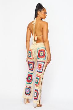 The Mali Crochet Pants Set is perfect for summer. It is crafted from high quality materials and features bright vibrant multi color crochet detailing. Perfect for vacations and summer concerts. 100% Acrylic Multicolor Pants For Beach And Spring Season, Multicolor Beach Pants For Spring, Multicolor Beach Pants For Beach Season, Multicolor Spring Beach Pants, Spring Multicolor Beach Pants, Multicolor Pants For Beach Vacation, Colorful Long Pants For Summer, Multicolor Pants For Vacation And Beach Season, Multicolor Beach Vacation Pants