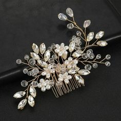 Description: With light weight and fine workmanship design, this wedding hair comb is comfortable and durable for you to use. Designed with elegant faux crystal and imitation pearl decoration, this hair comb is a perfect hair ornament for bridal. It is constructed of alloy material. The length of this product is 15cm and width is 6.5cm. Bridal hair comb is perfect for wedding, engagements, parties, proms, and other meaningful events. It will surely win you many compliments. Item Name: Hair Comb Diy Hair Pieces, Hair Ornaments Wedding, Olive Wedding, Wedding Hair Side, Bridal Hair Combs Pearl, Fancy Accessories, Hair Comb Clips, Headpiece Bridal, Crystal Hair Comb