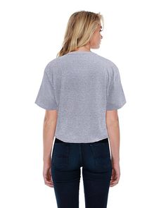 Ladies' Boyfriend Crop T-Shirt - HEATHER GREY - XL | StarTee Boyfriend Crop T-Shirt in Heather Grey Size XL | Cotton Gray Soft-washed Graphic Tee, Trendy Heather Grey T-shirt With Letter Print, Gray Relaxed Fit Graphic Tee, Gray Crew Neck T-shirt For Loungewear, Casual Gray T-shirt For Loungewear, Basic Soft-washed Tops For Streetwear, Casual Gray Crop Top For Everyday, Athletic Heather Cotton Crew Neck T-shirt, Trendy Gray Short Sleeve Tops