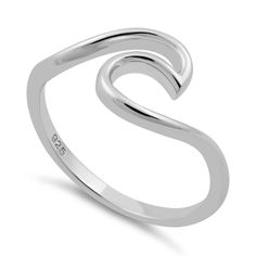 Sterling Silver Ocean Wave Ring Elegant Silver Initial Ring With Open Band, Classic Sterling Silver Open Band Midi Rings, Classic Silver Initial Open Ring, Classic Silver Open Initial Ring, Sterling Silver Open Ring With Shiny Finish, White Gold Sterling Silver Midi Rings With Polished Finish, Sterling Silver Open Initial Ring For Formal Events, White Gold Polished Sterling Silver Midi Rings, Sterling Silver White Gold Polished Midi Rings