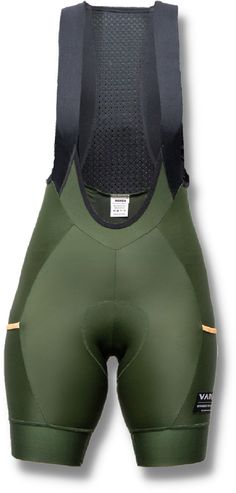 the back of a green cycling bib shorts