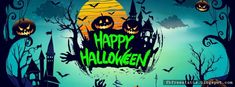 an animated halloween scene with pumpkins and bats