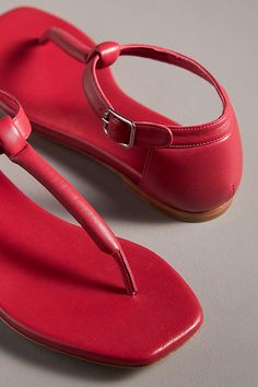 Leather upper, insole, sole Buckle styling Imported | Menorca T-Strap Sandals by Marea New York in Red, Women's, Size: 36, Leather at Anthropologie Red Fits, T Strap Sandals, Menorca, 50 Fashion, T Strap, Shoe Shop, Strap Sandals, Warm Weather, Leather Upper