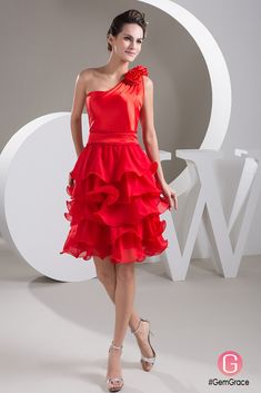 One Shoulder Ruffled Dress For Wedding And Prom, One Shoulder Ruffle Dress For Wedding Prom Season, One Shoulder Ruffled Bridesmaid Dress, Red One Shoulder Dress For Wedding, Sleeveless One Shoulder Wedding Dress With Ruffles, Short Chiffon Wedding Dress, Delicate Gown, A Line Cocktail Dress, Ruffle Wedding Dress