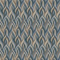 an abstract pattern with wavy lines in shades of blue, beige and brown on fabric