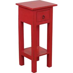 a red end table with one drawer on top