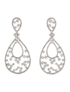 Rhodium-Plated 14K White Gold Exquisite Pierced Diamond Earrings For Formal Occasions, Exquisite Diamond Pierced Earrings For Formal Occasions, Formal Pierced Diamond Earrings, Formal Diamond Earrings, Pierced, Glamorous White Gold Bridal Earrings For Formal Occasions, Elegant Pear-shaped Cluster Earrings For Formal Occasions, Fine Jewelry Bridal Earrings For Formal Occasions, Formal Bridal Fine Jewelry Earrings, Hand-set Diamond Dangle Earrings For Evening