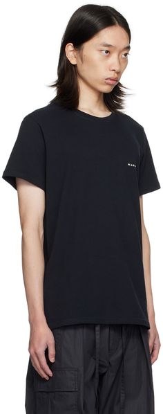 Organic cotton jersey T-shirt. · Rib knit crewneck · Logo embroidered at chest Supplier color: Black Black Cotton T-shirt With Embroidered Logo, Isabel Marant Etoile, Knit Crewneck, Jersey T Shirt, Logo Embroidered, Isabel Marant, Rib Knit, Top Brands, Organic Cotton