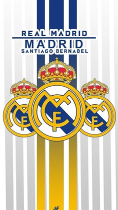 the real madrid soccer team is depicted in this graphic art poster, which features three crests and two crowns