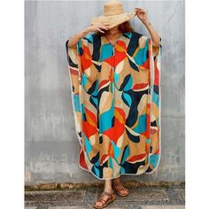 Polyester + Rayon Loose Cover Up Dress Fits Us Size S M L,Xl,Xxl,3xl Bust:63.77" Shoulder:35.43" Length:54.72" Exquisite And Vivid Pattern, Breezy Easily And Flows Beautifully. Does Not Stick To Your Swim Suit Versatile Design; Beautiful Beachwear Or Poolside Attire Makes You The Most Dazzling One In The Crowd Used As Cover Up Over Linen Pants And A Pretty Bra/Tank,Swimming Suit/Bikini And Sandals For Beach/Pool/Resort/Cruise You Can Also Add A Belt Or Sash.It Makes A Nice Pretty Summer Dress For Casual Wear Around House/A Dinner Outfit One Size Multicolor Beachwear Cover-up, Multicolor Cover-up For Sunbathing During Beach Season, Casual Orange Beach Cover-up, Oversized Multicolor Beachwear Cover-up, Orange Beach Dress For Beach Season, Casual Summer Beach Dress For Sunbathing, Casual Beach Dress For Summer Sunbathing, Multicolor Print Sleeveless Swimwear For Beach, Printed One Size Beach Cover-up