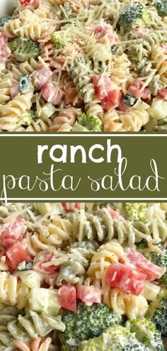 this ranch pasta salad is loaded with broccoli, tomatoes, and other vegetables