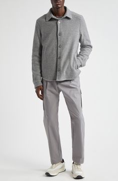 A soft jersey lining allows this herringbone shirt-jacket the option to solo, making it an all-season-appropriate wardrobe essential. 27 1/2" length; 44" chest (size 38US/48EU) Front button closure Spread collar Long sleeves with button cuffs Side welt pockets Curved hem Partially lined 40% cotton, 34% wool, 16% polyester, 10% polyamide Dry clean Made in Italy Designer Clothing Herringbone Shirt, Fabric Gift Bags, Fabric Gifts, Free Fabric, Anniversary Sale, Chest Size, Welt Pockets, Welt Pocket, Shirt Jacket