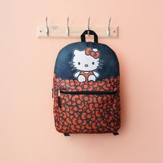 This backpack is the perfect combination of fashion and fandom! From going to school to tagging along on a mini family road trip, you will love carrying your essentials in this fun Sanrio Hello Kitty backpack! This kid's backpack is designed with ample room for stowing your lunch, books, craft supplies, and other essentials. Ideal for school, travel, outdoors, summer camps, or just having fun! Officially licensed. Hello Kitty Print School Backpack, Back To School Backpack With Cat Design, Hello Kitty Print Backpack For Students, Hello Kitty Print Backpack For Back To School, Hello Kitty Print Bags For Back To School, Student Backpack With Hello Kitty Print, School Backpack With Cat Design, Cat Design School Backpack, Hello Kitty Backpack For Back To School