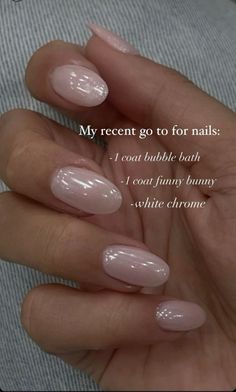 Clean girl nails Almond nails Oval nails Hailey Bieber nails Chrome nails   Color: 1 coat  bubble bath 1 coat funny bunny White chrome Bunny Nails, Milky Nails, Smink Inspiration, Funny Bunny, Nagel Inspo, Neutral Nails, Dipped Nails, Bridal Nails, Dream Nails