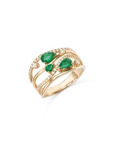 Bloomingdale's Fine Collection Emerald & Diamond Crossover Ring in 14K Yellow Gold Emerald Cluster Ring, Diamond Crossover Ring, Resort Jewelry, Crossover Diamond Ring, Middle Finger Ring, Statement Rings Diamond, Crossover Ring, Luxe Jewelry, Diamond Guide