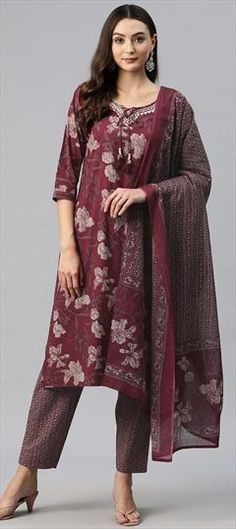 Red and Maroon color Salwar Kameez in Cotton fabric with Embroidered, Floral, Printed, Resham, Thread work Red Salwar Kameez With Printed Motifs, Red Chanderi Salwar Kameez With Printed Motifs, Red Printed Wedding Kurta, Red Wedding Kurta With Printed Motifs, Red Self Design Lawn Suit For Festivals, Red Anarkali Set With Printed Motifs For Diwali, Red Self-design Lawn Suit For Festivals, Red Lawn Suit With Self Design For Festivals, Festive Red Salwar Kameez With Printed Motifs