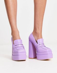 Daisy Street Exclusive double platform heeled loafers in purple | ASOS Spring Synthetic High Heel Platform Loafers, Party Platform Loafers With Block Heel, Chunky Platform Heels For Office In Spring, Trendy Office Platform Heels, Party Platform Loafers With Pointed Toe, Pointed Toe Platform Loafers For Party, Chunky Platform Block Heel Loafers For Spring, Spring Party Pointed Toe Platform Loafers, Chic Platform Loafers With Chunky High Heel