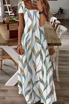 😊Use code JFNPIN20 on JFN website to 【Get 20% OFF】 Gradient Fashion, Dress Geometric, Womens Long Dresses, Blue Spring, Cotton Blends Dress, Short Sleeve Maxi Dresses, Color Gradient, Maxi Robes, Maxi Dresses Casual