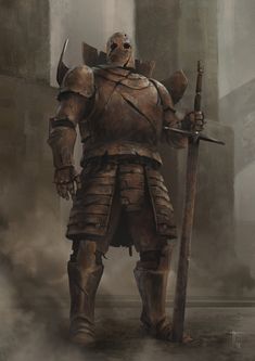 a man dressed in armor and holding two swords