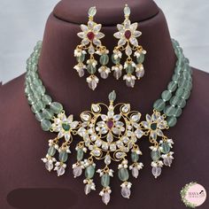 Mint Green Kundan Strawberry beads Necklace set with earrings, Kundan Necklace with Real Flourite Gemstone, indian heavy meenakari jewelry What's in it for you  1 Necklace  1 Pair of Earrings  Type  Sabyasachi jewelry set Product Description: Introducing our Mint Green & Purple Kundan Strawberry Beads Necklace Set with Earrings, a stunning jewelry ensemble that combines the allure of traditional Indian craftsmanship with contemporary elegance. This exquisite set is meticulously handcrafted to add a touch of glamour and sophistication to your ensemble, making it perfect for special occasions and cultural events. The centerpiece of this necklace set is the vibrant green Kundan pendant, adorned with lustrous strawberry beads. Each bead delicately embraces the pendant, creating a captivating d Strawberry Beads, Earrings Kundan, Unique Wedding Jewelry, Purple Bead Necklace, Necklace Set With Earrings, Sabyasachi Jewellery, Victorian Necklace, Beads Jewellery, Kundan Necklace