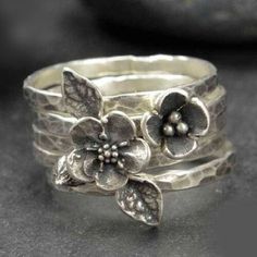 Beautiful Solid 925 Sterling Silver Four Stacking Handmade Jewelry All Size MM-9 | eBay Jewelry Bangles, Silver Flower Ring, Black Gold Jewelry, Metalsmithing Jewelry, Metal Clay Jewelry, Sterling Silver Flowers, Diy Schmuck, Ring Finger, Silver Flowers