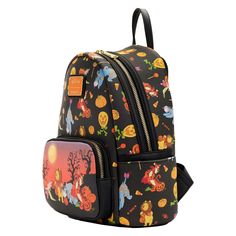 Dimensions: W 8" X H 11" X D 4" Faux leather mini backpack Applique and printed details Halloween Themed Travel Backpack, Themed Halloween Travel Backpack, Themed Backpack For Everyday Use And Halloween, Halloween Standard Backpack With Zipper Closure, Pooh Halloween, Winnie The Pooh Halloween, Beatles Cartoon, Halloween Group, Loungefly Mini Backpack