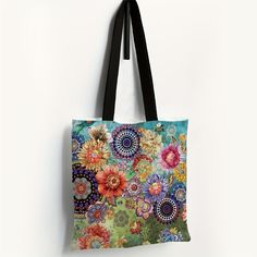 1pc, Colorful Large Flower Pattern Digital Print Canvas Bag, Large Tote Top Handle Shoulder Bags, Shopping Travel Work Reusable Portable Tote Bag, Party Supplies, Holiday Supplies Polychrome Large Capacity Multicolor Canvas Bag For Spring, Spring Multicolor Canvas Bag With Large Capacity, Spring Multicolor Large Capacity Canvas Bag, Summer Gift Multicolor Shoulder Bag, Multicolor Shoulder Bag For Summer Gift, Multicolor Summer Shoulder Bag As Gift, Summer Multicolor Shoulder Bag As Gift, Flower Shaped Multicolor Travel Shoulder Bag, Multicolor Flower Shaped Shoulder Bag For Travel