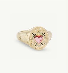 For unconventional lovers, the Heartbreaker ring is a symbol of self-resilience and unapologetic passion. A flaming heart, hand-enamelled in shades of red and pink, speaks of fiery emotion. Pierced by swords against a diamond-set shield, this is an emblem of battles fought and won in matters of the heart. On the side Mythology Drawing, Modern Mythology, Matters Of The Heart, Flaming Heart, Tiara Ring, Solid Gold Band, Shine Bright Like A Diamond, Gold Ring Sets, Jewelry Lookbook