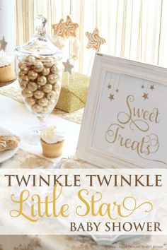 twinkie twinkle little star baby shower party with cupcakes, cookies and candy