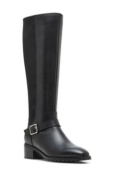 A buckle strap at the ankle adds a sophisticated flourish to an essential knee-high boot that's also waterproof. Waterproof: protects against rain, puddles and slush to keep feet dry in wet conditions 1 1/2" heel 15" shaft; 14" calf circumference Memory foam cushioning Leather and textile upper/synthetic lining/rubber sole Imported Black Waterproof Knee-high Boots For Fall, Waterproof Black Knee-high Boots For Fall, Wide Calf Boots With Buckle Closure For Work, Waterproof Leather Rain Boots, Leather Rain Boots For Fall, Knee-high Boots With Buckle Closure For Work, Elegant Waterproof Boots With Round Toe, Knee High Boots, Knee High