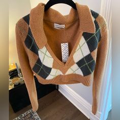 Never Worn In Great Condition. Super Cozy Too Urban Outfitters Orange Tops For Fall, Urban Outfitters V-neck Fall Sweater, Retro Urban Outfitters Tops For Fall, Fitted Urban Outfitters Sweater For Fall, Argile Sweater, Pastel Knits, Chunky Oversized Sweater, Oversized Striped Sweater, Fleece Cardigan