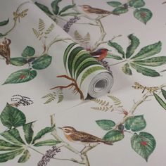 a wallpaper with birds and leaves on it