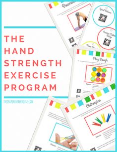 the hand strength exercise program is shown in four different colors and sizes, with text overlay