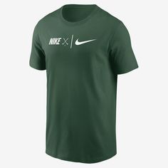 It's your game. Show it the love it deserves in this sweat-wicking Nike golf tee. Nike Green Graphic Print T-shirt, Moisture-wicking Golf T-shirt For Sports, Nike Green T-shirt For Streetwear, Moisture-wicking Cotton Golf T-shirt, Moisture-wicking Cotton T-shirt For Golf, Nike Green Sports T-shirt, Team Spirit Cotton T-shirt For Golf, Team Spirit T-shirt With Team Name For Golf, Nike T-shirt With Logo For Sports Events