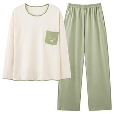 * 100% Pure Cotton, Soft, Gentle, Comfy, Breathable and Lightweight.  * 2 Piece Cotton Pullover PJ Set - A Long sleeve crew neck Shirt and Long Pajama Pants With An Elastic Stretchy Waist.  * Loose, Roomy And Slightly Stretchy, Allowing You To Move And To Stretch Out Freely And Easily.  * Not Only For Sleep Wear/Lounge Wear/Nightwear, But Also For Casual Wear At Home  * Suitable For All Seasons; Keeps You Warm On Spring, Fall and Winter Night and even on Summer Nights With The Air Conditioner On Green Cotton Sleepwear With Pockets, Green Sleepwear With Pockets For Pajama Party, Comfortable Green Sets For Pajama Party, Comfortable Green Pajama Party Sets, Green Casual Sleepwear With Pockets, Casual Green Sleepwear With Pockets, Green Long Sleeve Sleepwear For Relaxation, Green Comfortable Relaxed Fit Sets, Green Comfortable Sets With Relaxed Fit