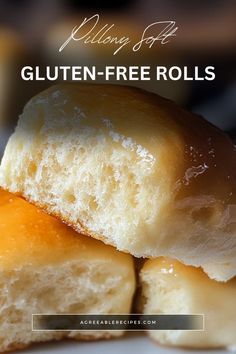 two gluten - free rolls stacked on top of each other with text overlay