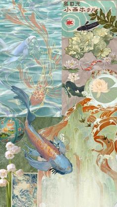 Collage Mural, L Wallpaper, Seni Vintage, Art Mignon, Fish Wallpaper, Arte Inspo, Art Japonais, Art Collage Wall