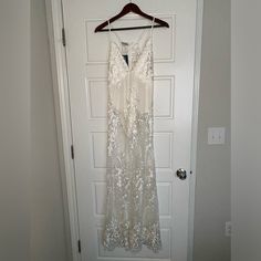 Nwt! Perfect Condition. Beautiful For A Bride On A Bachelorette White Lace Bodysuit, White Lace Maxi Dress, Beaded Maxi Dress, White Lace Maxi, Tulle Maxi Dress, Sleeveless Sweater Dress, Sweater Maxi Dress, Bodysuit Dress, Pleated Maxi Dress