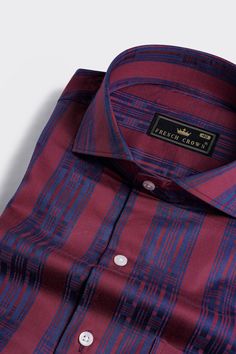 Buy auburn red with fiord blue stripes premium formal/casual cotton jacquard shirt for men at best price. Explore our wide range of regular fit jacquard shirts collection at French Crown. Auburn Red, Textured Shirt, Jacquard Shirt, Formal Casual, Casual Date, Textured Design, Shoulder Shirts, Giza, Oxford Shirt