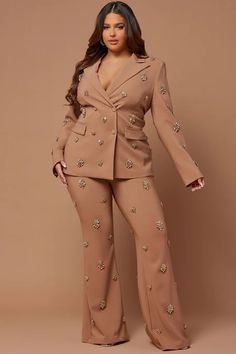 Verona Embellished Pant - Mocha | Fashion Nova, Luxe | Fashion Nova Lady Jacket, Formal Office, Rose Fashion, Embellished Jacket, Luxe Fashion, Office Lady, Prom Party Dresses, Matching Dresses, Office Ladies