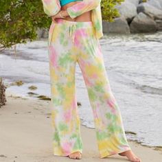 Venus Tie Dye Pull-On Terry Pants, Size Medium. Brand New Without Tags. My Client Never Wore. Casual Wide Leg Sleepwear For Spring, Yellow Relaxed Fit Bottoms For Beach Season, Yellow Summer Loungewear Bottoms, Yellow Sleepwear For Spring Lounging, Spring Yellow Sleepwear For Lounging, Casual Lounging Pants For Beach Season, Spring Lounging Yellow Sleepwear, Wide Leg Bottoms For Beach Season Lounging, Wide Leg Bottoms For Beach Lounging