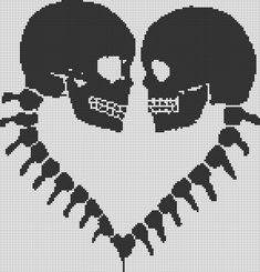 two skulls in the shape of a heart