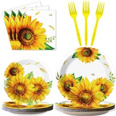 PRICES MAY VARY. 【Package Includes】 You will receive 24 pieces of sunflower party paper dinner plates of 9’’, 24 pieces of sunflower paper plates of 7’’, 24 pieces of sunflower napkins of 6.5’’ and 24 plastic red forks for each set that can serve 24 guests. 【Sunflower Party Design】Except for the fork, this sunflower theme party tableware set pattern is sunflower . Decorating your sunflower party with these tableware kits can make your party full of the sunflower atmosphere. 【Perfect Sunflower Pa Sunflower Party Backdrop, Sunflower Themed Party, Tennis Birthday Party, Beach Ball Party, Sunflower Birthday Parties, 60th Birthday Decorations, Sunflower Party, Party Table Settings, Party Table Cloth